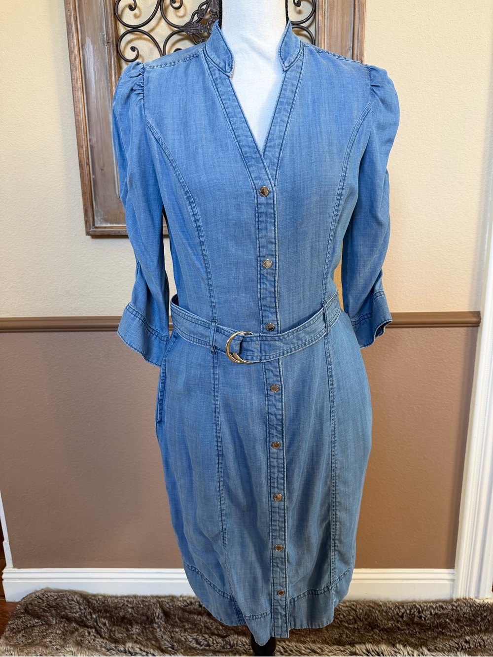White House Black Market Light Blue Denim Midi Shirt Dress 4 s